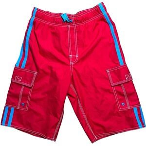 Old Navy Red Cargo Swim Shorts with Blue Trim Boys Size XL 14-16 GUC